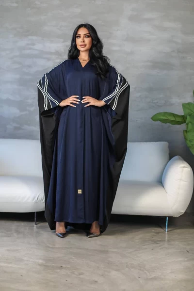 Navy and black silk abaya IB192